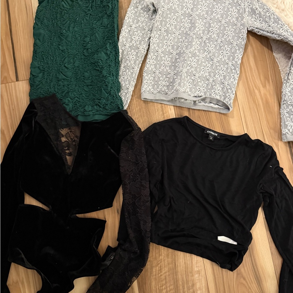 Forever 21 Black and Green Lace Tops Set